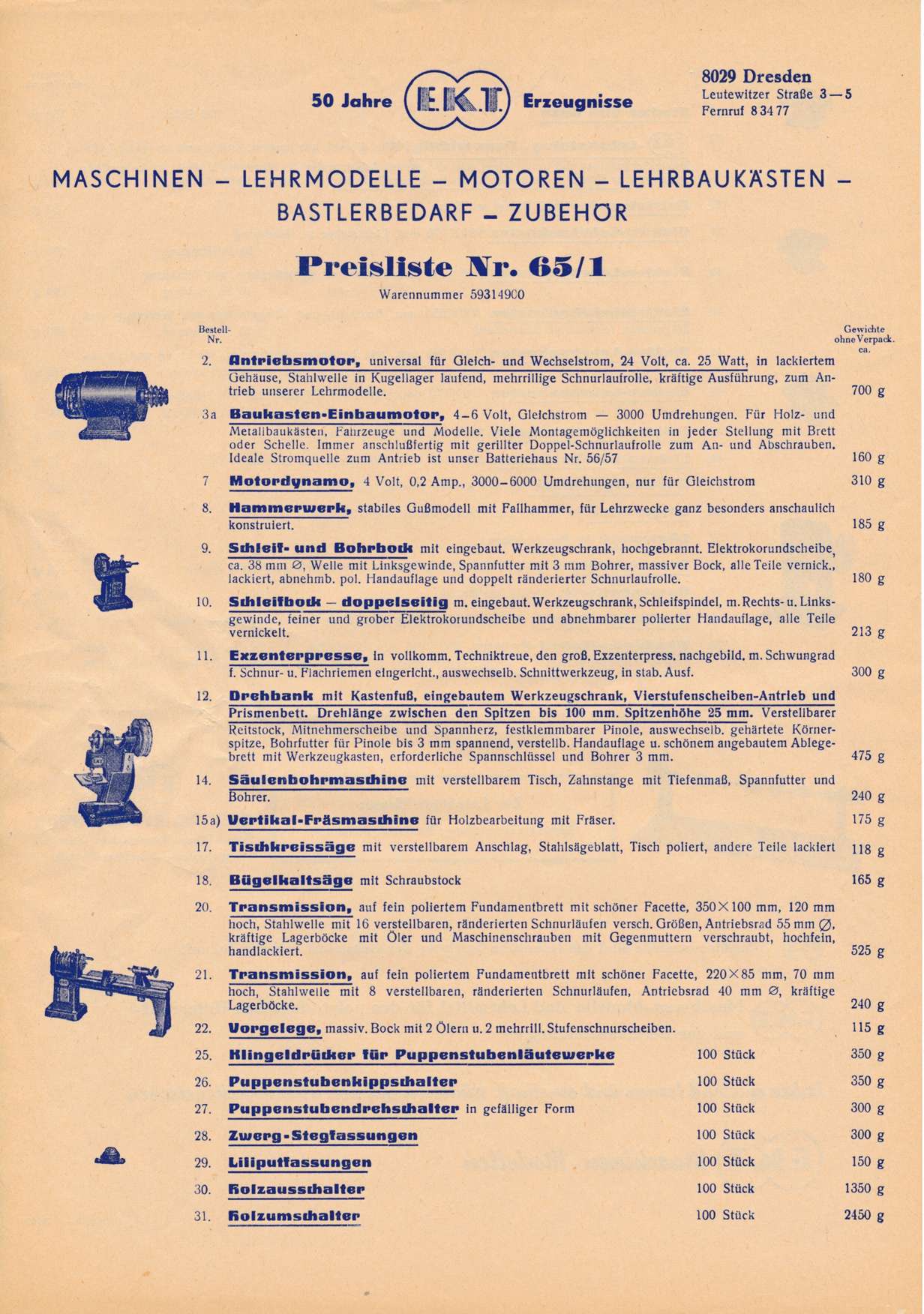 EKT-Preisliste 65/1 Vorderseite